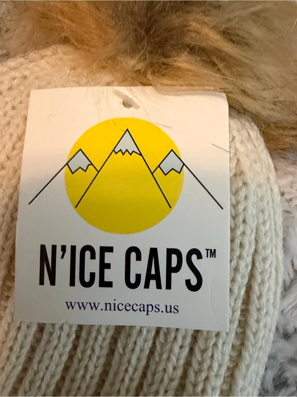 Cozy Cream youth Hat Mittens & Scarf Set with Faux Fur Pom NWOT